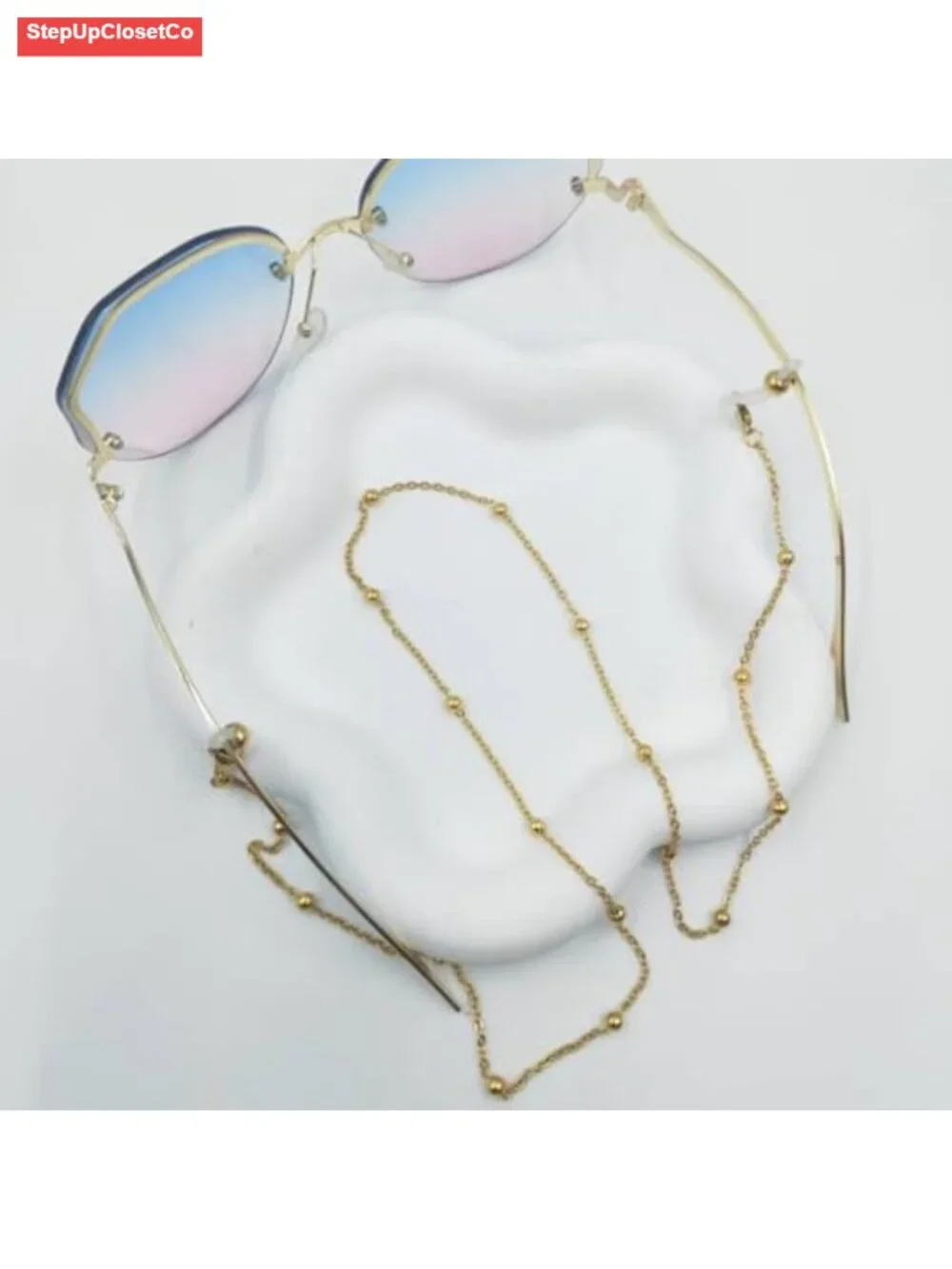Stainless Steel Gold Beaded Eyeglass Chain Sunglasses Holder